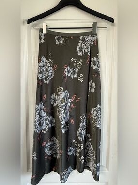 Altar'd State Olive Floral Maxi Skirt with White & Pink Blooms